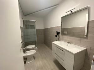 贝加莫Corridoni33 - Immobili e Soluzioni Rent的一间带水槽、卫生间和镜子的浴室