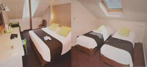 瓦讷瓦纳钟楼酒店的一间卧室配有两张带黄色枕头的床