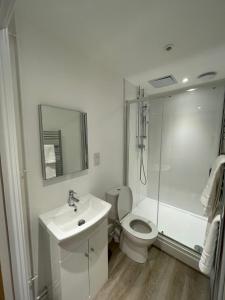 滕比The Dormy House的浴室配有卫生间、盥洗盆和淋浴。