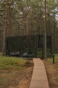 劳拉斯玛ÖÖD Hötels Lohusalu LEIDA & ENNO的森林中间的玻璃建筑