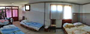 古察Guesthouse Tadic的客房设有两张床、一张桌子和一扇窗户。