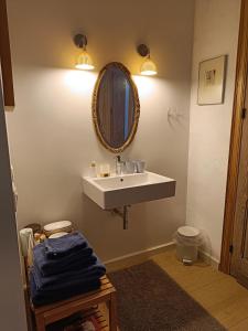 伊普尔Saillant的浴室设有水槽和墙上的镜子