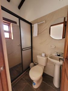 莱瓦镇HOTEL ALTIPLANO VILLA DE LEYVA的一间带卫生间和水槽的浴室