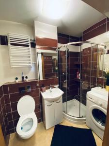 华沙ClickTheFlat Solidarności City Center Apart Rooms的浴室配有卫生间、淋浴和盥洗盆。