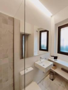 塞维利亚Antigua Casa Hermandad的白色的浴室设有水槽和镜子