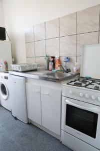 里尔Appartement spacieux Lille的厨房配有白色炉灶和洗碗机。