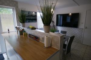 米尔顿凯恩斯Giomakay luxury Rooms Milton Keynes的厨房里设有植物台面