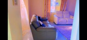 林贝The Massango Guesthouse Limbe-Victoria Cameroon的客厅配有沙发和两把椅子