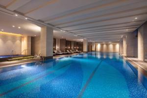 合肥合肥包河福朋喜来登酒店的在酒店房间的一个大型游泳池