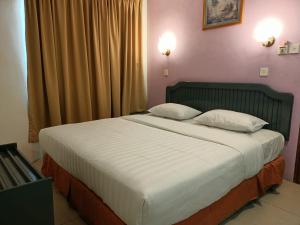 斗湖Monaco Hotel的一间卧室配有一张大床和两个枕头