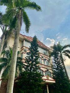 海阳Khách sạn Phương Đông的前面有棕榈树的酒店