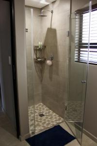 比勒陀利亚Annexure A - Lovely brand new 2 bedroom flat in Groenkloof的浴室里设有玻璃门淋浴