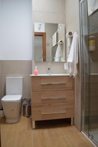 丰东La Casa de la Buhardilla的浴室设有卫生间和带镜子的盥洗盆