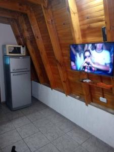 圣奥古斯汀镇Amancay Cabaña alpina en Valle Fértil的厨房里的壁挂式平面电视