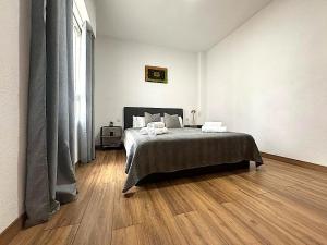 圣波拉Santa Pola port, sea view的一间卧室配有一张床,铺有木地板
