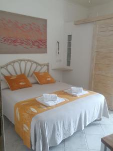 蓬扎Piccolo Hotel Luisa的一间卧室配有一张带橙色枕头的大床