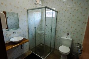戈亚斯州上帕莱索Pousada Sertão的带淋浴、卫生间和盥洗盆的浴室