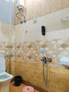 BahādurgarhMetroview rooms & hotel的设有带软管淋浴的浴室和卫生间