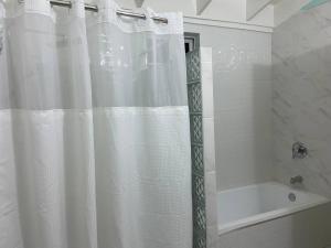 曼米湾MBS Travel Holistic Guest House的浴室配有淋浴帘和浴缸。