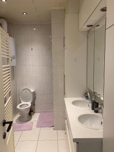 安特卫普Bnb Antwerp SportPlaza的浴室设有卫生间、2个盥洗盆和镜子