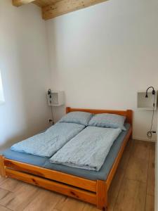 普日布拉姆Panorama house Brdy的一间卧室配有一张蓝色床垫。
