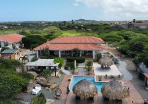 努尔德Pura Vida Aruba Appartement Palma的享有带游泳池的房屋的空中景致
