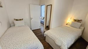 布鲁塞尔CEP ECUYER的小房间设有两张床和镜子