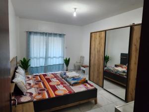 阿布扎比Hotel rooms inside private Apartment for Rent at Tourist Club Area的一间卧室配有一张大床和镜子