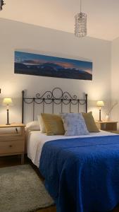 Prádena del RincónAl Viento, Alojamiento & Turismo Rural Prádena del Rincón的一间卧室配有一张带蓝色毯子的大床