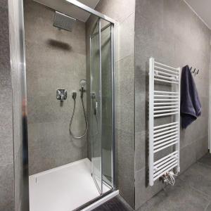 多尔尼莫拉瓦Apartmán U nás na Dolní Moravě的浴室里设有玻璃门淋浴