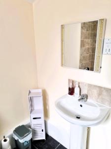 利物浦Luxury house for 6 guests next to Anfield stadium的一间带水槽和镜子的浴室