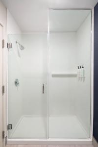 穆尔斯维尔夏洛特穆尔斯维尔诺曼湖费尔菲尔德客栈的浴室里设有玻璃门淋浴
