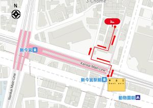 大阪Seiryu 通天閣的显示子町商场线位置的地图