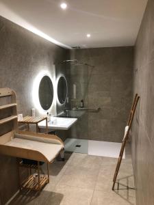卢恰纳奥利威尔斯旅馆的浴室设有水槽和带镜子的淋浴