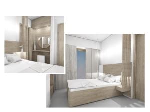 科斯镇考拉酒店的卧室两张照片,配有镜子和床