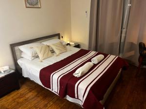 尼科西亚Xanthis Hostel Nicosia City Centre的一间卧室配有一张床,上面有两条毛巾