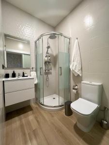 圣克鲁斯-德拉帕尔马Urban Oasis La Palma的带淋浴、卫生间和盥洗盆的浴室