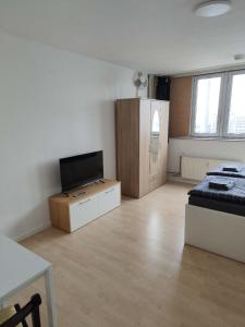 科隆Ferienwohnung in Köln 2909的客厅配有床和电视