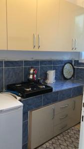 MarmaraereglisiDENİZ YILDIZI的厨房配有炉灶和蓝色台面