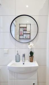 塔林Entire Apartment + 2 Rooms + Self Check-in的浴室设有白色水槽和镜子