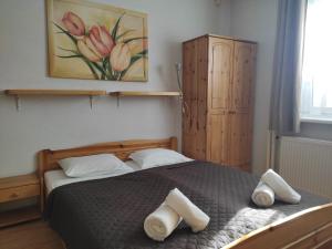 布拉迪斯拉发Spa & Pool Apartment Hotel - Restaurant VILLA IVICA的一间卧室配有一张带两个枕头的床