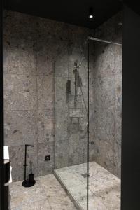 尼斯Centrum Nice的浴室里设有玻璃门淋浴