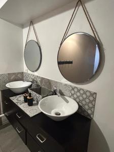 Châtillon-Saint-JeanSuite parentale 50m2的浴室设有2个水槽和2面镜子