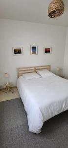 拉波勒La Baule, Plein Centre/Terrasse的卧室配有一张白色大床