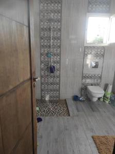 Hammamet Sudmaison spacieuse et lumineuse的带淋浴、卫生间和门的浴室