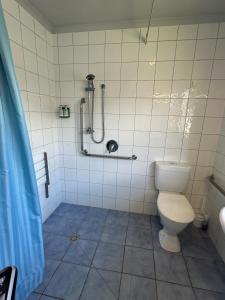 奥波蒂基Eastland Pacific Motor Lodge的一间带卫生间和淋浴的浴室