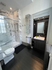 阿拉斯Maison Manotte d’Artois的浴室配有卫生间、盥洗盆和淋浴。