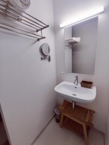 达默Domein Het Weiland的白色的浴室设有水槽和镜子
