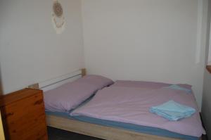 Ubytování U Vítů的一张床位,房间配有梳妆台和床罩