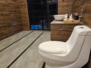 锡吉里亚Covanro Sigiriya - Brand New Luxury Hotel的浴室配有白色卫生间和盥洗盆。